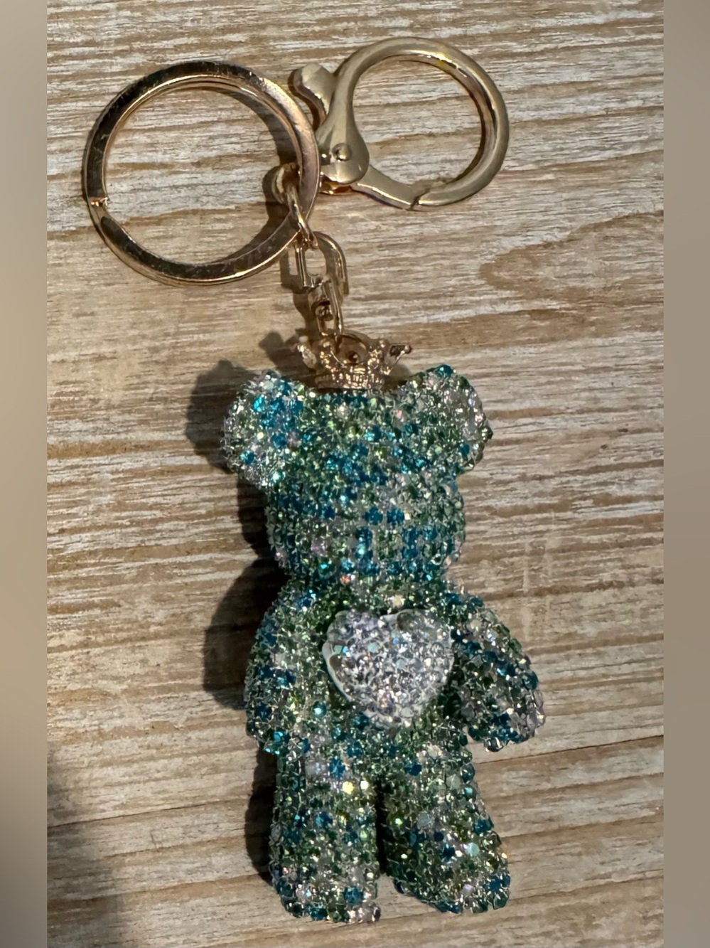 Sparkling Turquoise Bear Gold-Tone Keychain